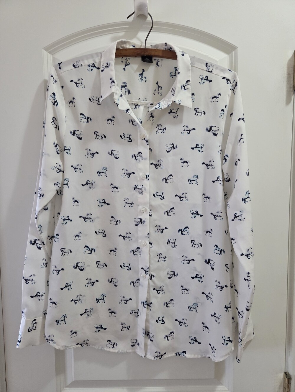 Ann Taylor Button-Down Shirt with Navy Blue Horses